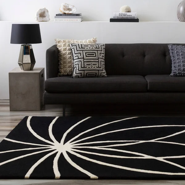 Contemporary Hand-Tufted Black/White Mayflower Wool Area Rug - 8& x 11&