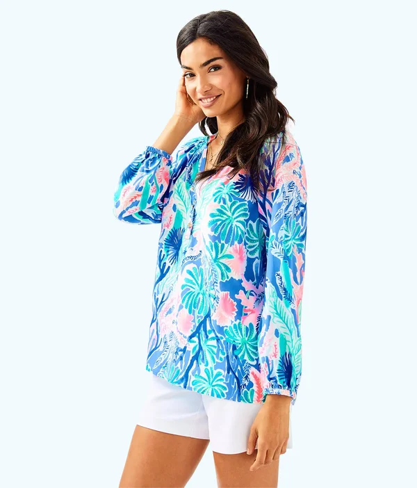 Lilly Pulitzer Elsa Top Women's Blouse Multi Jet Stream : Xxs