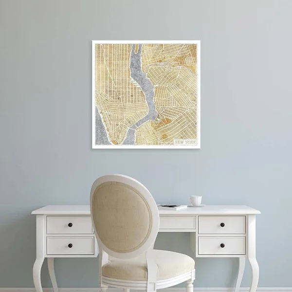 Easy Art Prints Laura Marshall's 'Gilded New York Map' Premium Canvas Art - 40 x 40 - Brazilian Barnwood Frame