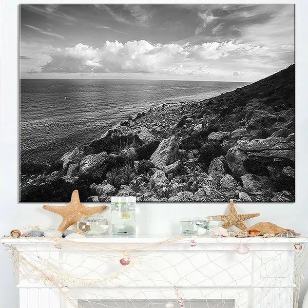 Sunrise Over Sicily Black and White Photographic Print on Wrapped Canvas - Size: 40 in. Wide x 30 in. High