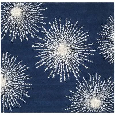 Soho Hand-Tufted Wool Dark Blue/Ivory Area Rug Safavieh Rug Size: Square 6&
