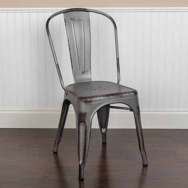 Distressed Metal Indoor-Outdoor Stackable Chair - Kitchen Furniture - Kelly Blue-Teal