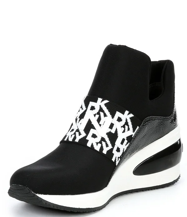 Dkny Borg Logo Print Strap Slip-On Wedge Sneakers - 9M