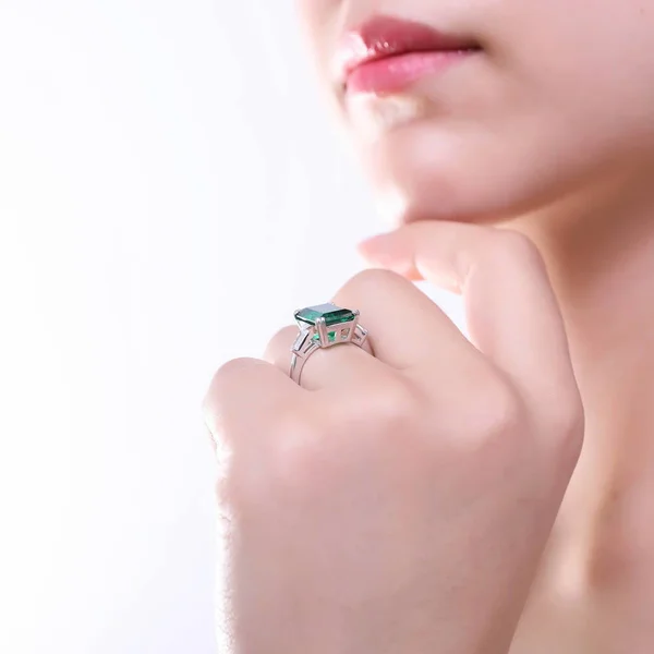 BERRICLE Sterling Silver Emerald Cut Cubic Zirconia CZ Statement Solitaire Cocktail Fashion Right Hand Ring Size 5.5 - Holiday G