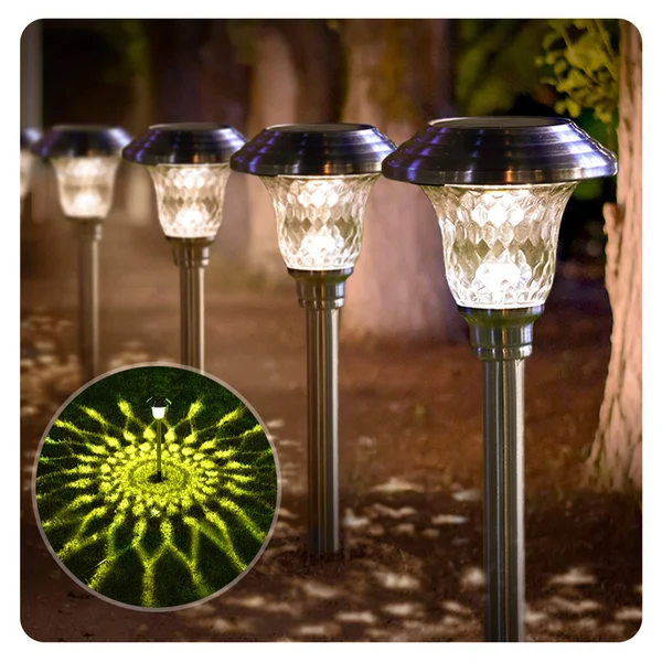 Beau Jardin 8 Pack Solar Lights Bright Pathway Outdoor Garden Stake Glass Stainless Steel Waterproof Auto on