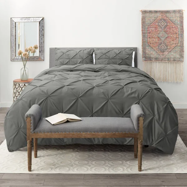Nestl Pinch Pleat 3-Piece Duvet Cover Set - Mauve - Full - 68 x 90 inches