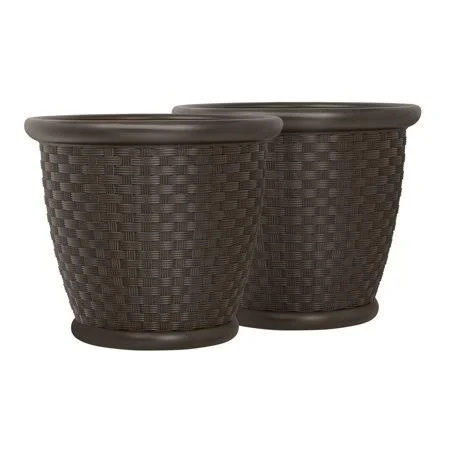 Sonora 18 Inches Indoor/Outdoor Round Java Blow Molded Resin Planter (2-Pack), Size: 16 in