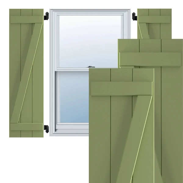 Ekena Millwork 16-1/8x22 x 74x22 True Fit PVC Three Board Joined Board and Batten Shutters w/Z-Bar - Moss Green (Per Pair)
