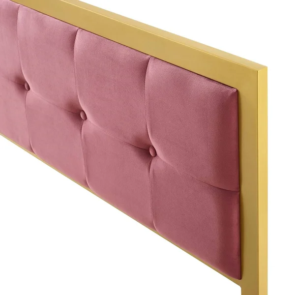 Panama Modern Heather Pink Velvet Button Tufted Upholstered King Size Metal Headboard