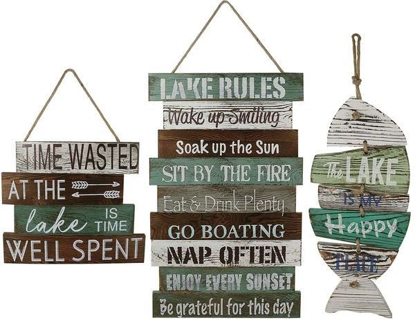 Wooden Sign Vintage Country Decor The Lake Is My Happy Place Wooden Sign - Times Wasted at The Lake Is Time Well Spent Wooden Sig