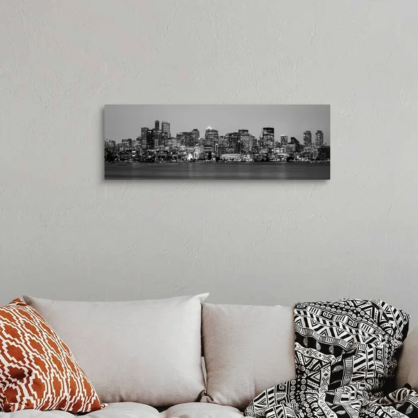 Panoramic Seattle City Skyline at Night - Washington, Canvas Wall Art, 36x12, Great Big Canvas
