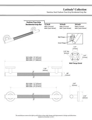 Gatco 887 Latitude II 18x22 Fashion Residential Grip Bar, Satin Nickel