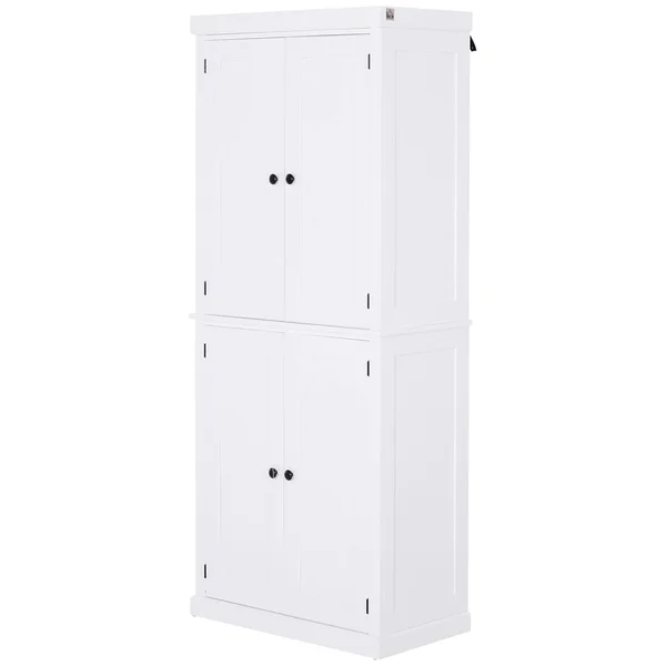 HOMCOM Freestanding Kitchen Pantry Traditional Farmhouse Stand Alone Kitchen Pantry Cupboard Sliding Doors Two Drawers Open Adju