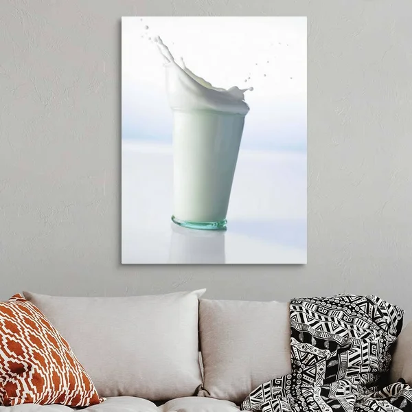 Milk splashing in glass, Large Solid-Faced Canvas Wall Art Print, Great Big Canvas