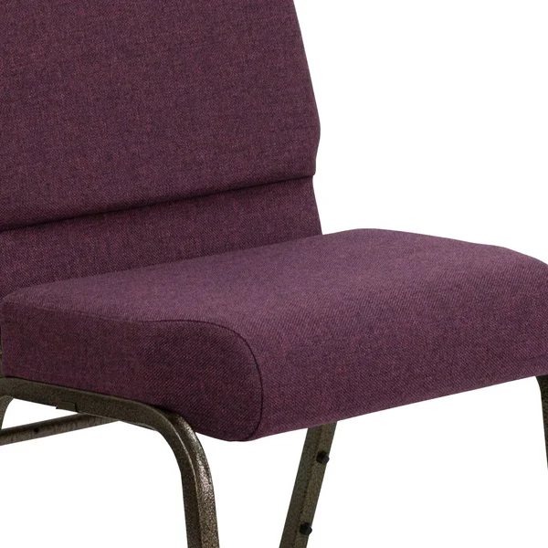 Hercules Series 21&&W Stacking Church Chair Plum Fabric/Gold Vein Frame