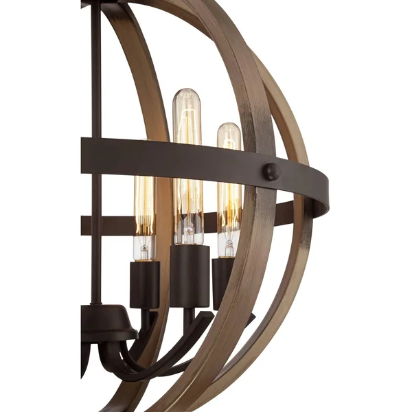 Franklin Iron Works Kimpton Dark Bronze Wood Orb Chandelier 21x22 Wide Rustic Farmhouse LED 6-Light Fixture for Dining Room Hous