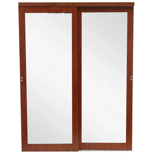 Impact Plus 60 in. x 96 in. Mir-Mel Cherry Mirror Solid Core MDF Interior Closet Sliding Door with Matching TRIM - Red
