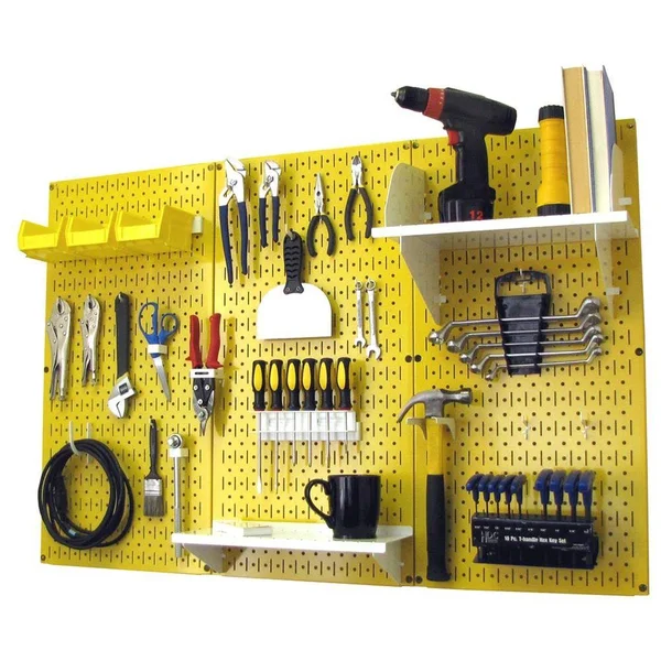 Wall Control 4ft Metal Pegboard Standard Tool Storage Kit - Yellow Toolboard & White Accessories