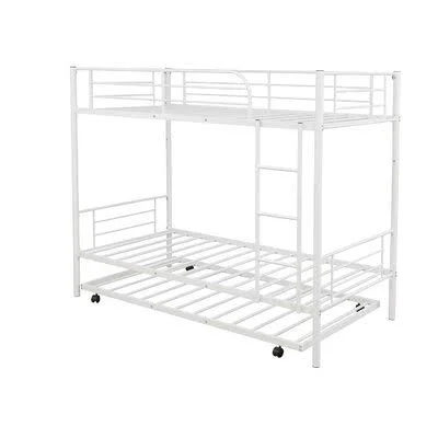 Twin-Over-Twin Metal Bunk Bed with Trundle, Can Be Divided Into Two Beds, No Box Spring Needed, White Isabelle & Max