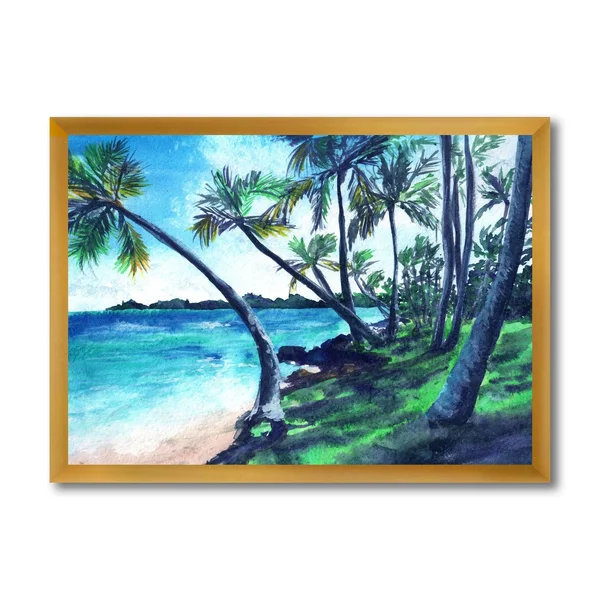 Designart &Tropical Beach in Summer Paradise& Nautical & Coastal Framed Art Print - 20 in. Wide x 12 in. High - Black