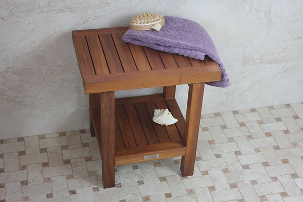 AquaTeak The Original 18x22 Spa Teak Shower Bench with Shelf - 18" x 13" x 18"