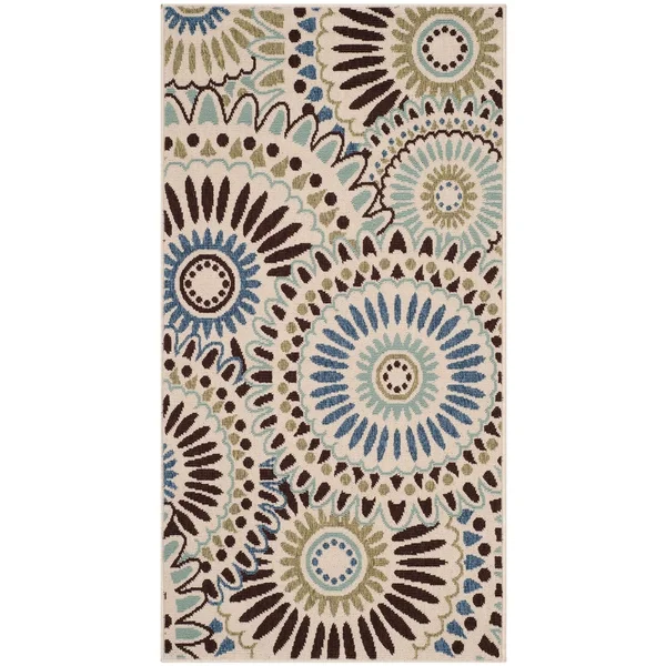 Safavieh Veranda Cream & Blue 6&-7x22 x 6&-7x22 Round Indoor/Outdoor Rug