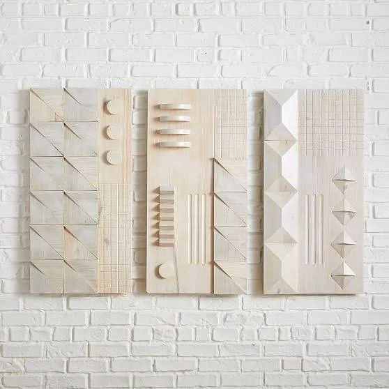 Carved Wood Wall Art - Panel 3, Natural, Wood, Large