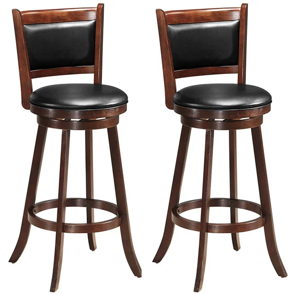 Costway Set of 2 29'' Swivel Bar Height Stool Wood Dining Chair Upholstered Seat Espresso