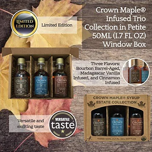 Crowne Maple Syrup Sampler - Classic Trio Maple Syrup Collection and Infused Maple Syrup Trio Bundle Maple Syrup Gift Set Mini M
