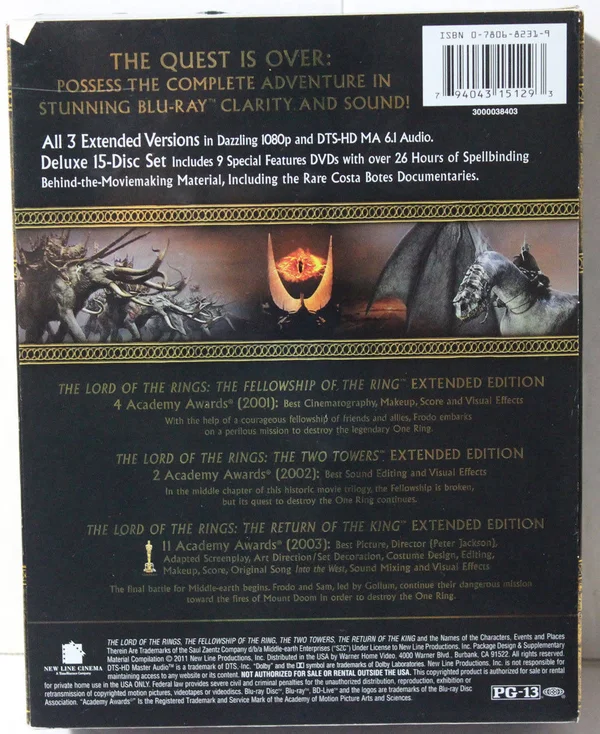 Lord Of The Rings - The Motion Picture Trilogy, 15-Discs [Blu-ray, 2012]