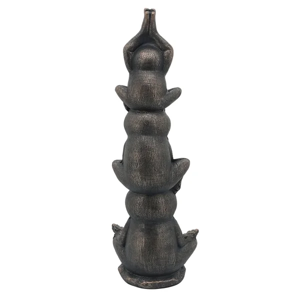 24 Inches Resin Stacked Meditating 3 Frog Accent Decor - Bronze
