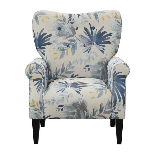 HN Home Odessa Transitional Button Tufted Accent Chair Blue Floral