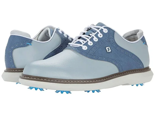 FootJoy Men's Traditions Golf Shoe, Grey/Blue, 7.5