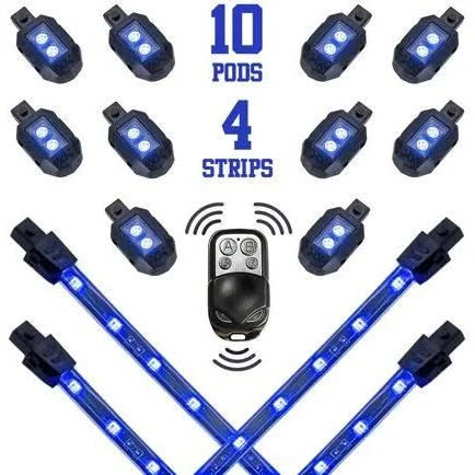 XKGlow XK034002-AB Underglow Remote Control Light Blue LED Rock Light Kit