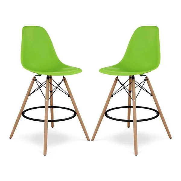 Aron Living Pyramid 28x22 Plastic and Wood Counter Stools in Green (Set of 2)