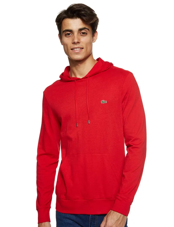 Lacoste Men Long Sleeve Jersey Hoodie T-Shirt L Red