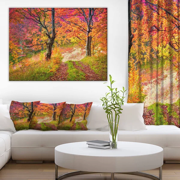 Design Art &Bright Colorful Fall Trees in Forest& Photographic Print on Wrapped Canvas - Size: 30 inch x 40 inch, Orange