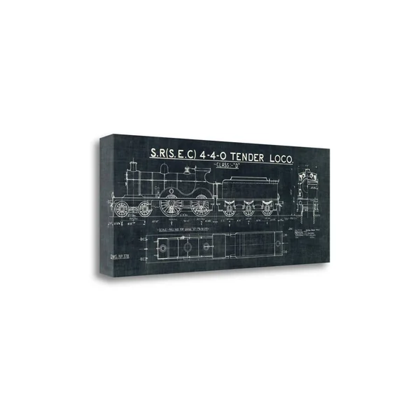 Tangletown Fine Art Train Blueprint II Black by Wild Apple Portfolio Graphic Art on Wrapped Canvas
