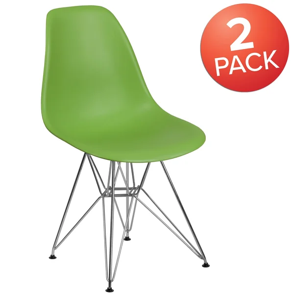 Lancaster Home 2 Pk. Elon Series Plastic Chair with Chrome Base, White