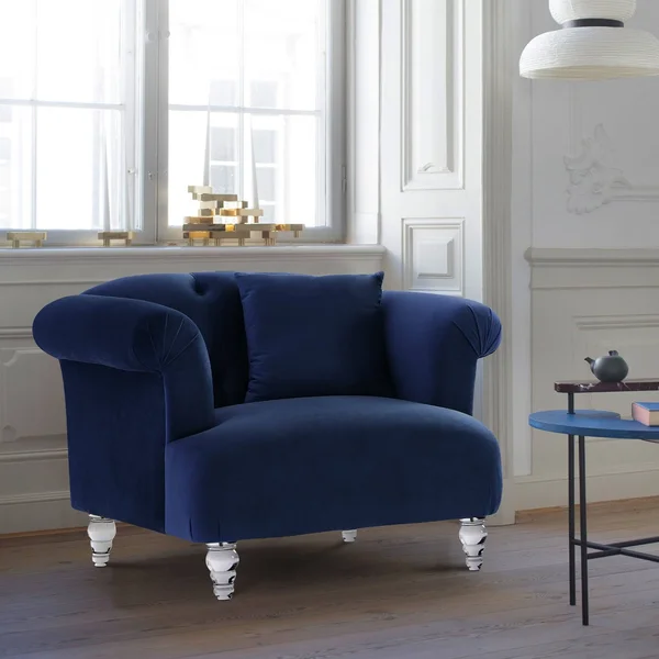 Armen Living Elegance Contemporary Chair in Blue Velvet with Acrylic Legs