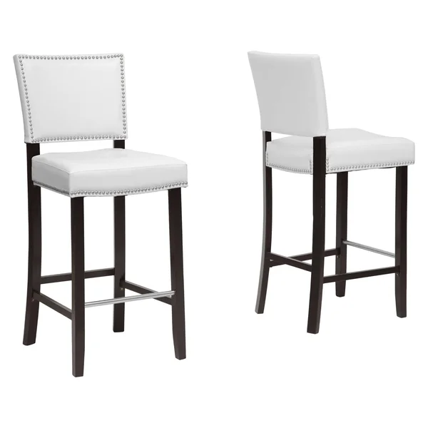 Baxton Studio Aries Modern Bar Stool with Nail Head TRIM - White, Set of 2