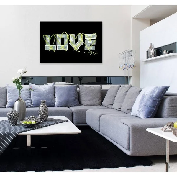 Oliver Gal 'Dollar Love' Typography and Quotes Wall Art Canvas Print - Green, Black (24 x 16)