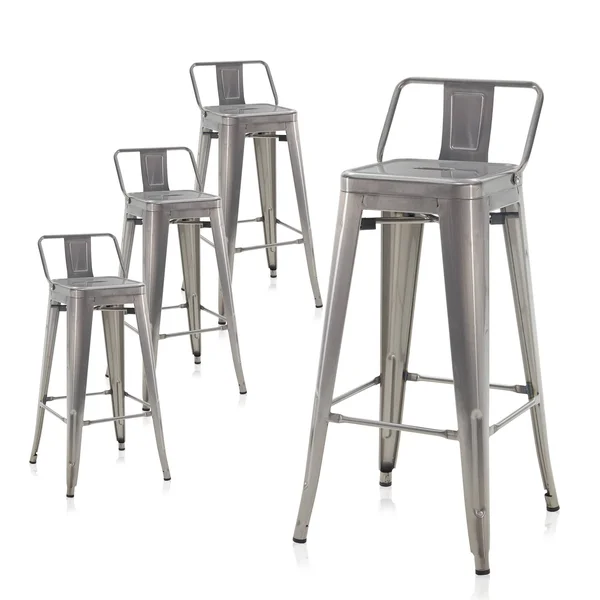 BELLEZE Asher 30x22 Bar Stools Low Back (Set of 4) Gunmetal - #aeaeae