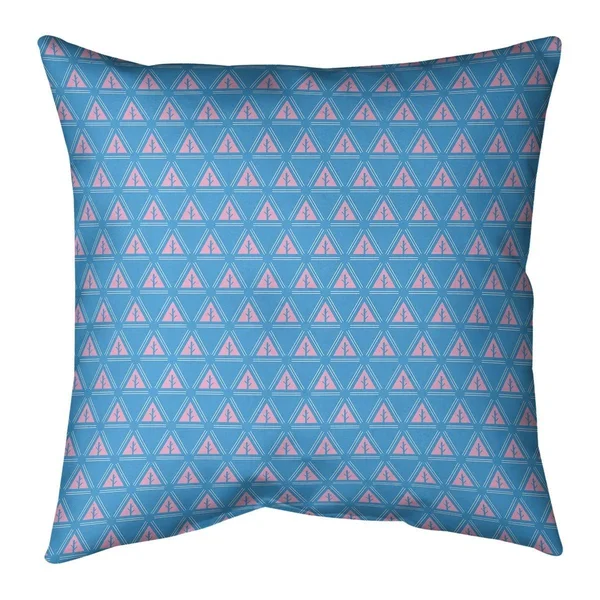 Three Color Minimalist Trees with Blue Throw Pillow - 16 x 16 - Blue & Pink - Polyester