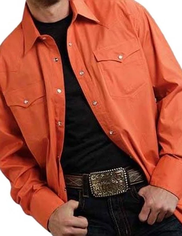 Roper Western Shirt Mens L/S Snap Solid 03-001-0265-1070 or Orange