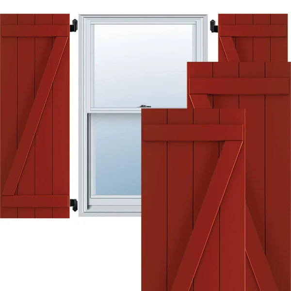 Ekena Millwork 21-1/2x22 x 34x22 True Fit PVC Four Board Joined Board and Batten Shutters w/Z-Bar - Fire Red (Per Pair)
