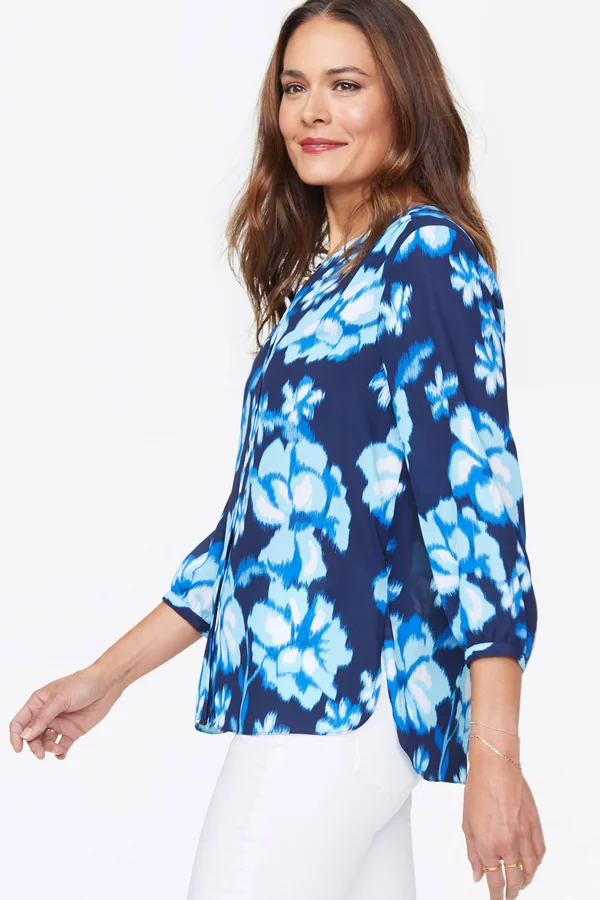 Nydj Blouse w/ Pleated Back Blue Passion Flower, Women's, Size: Large