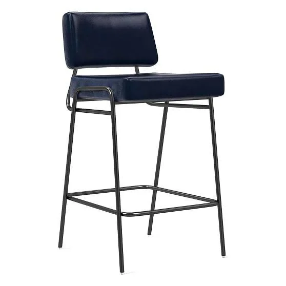 West Elm Wire Frame Counter Stool - Ludlow Leather, Navy, Gunmetal