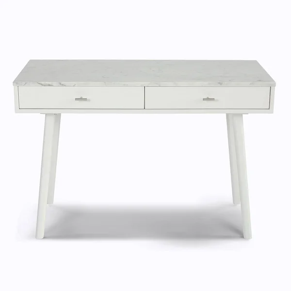 Viola 44x22 Rectangular Italian Carrara White Marble Writing Desk with Black Legs