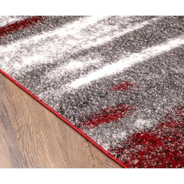 Santorini Collection Red/Gray Shag Polyester Area Rug - 2'1'' x 3'3''